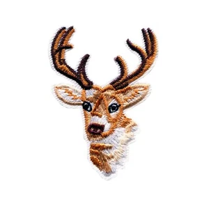 Deer Head Iron-On Patch - Embroidered Animal Applique for Clothes - Picture 1 of 2