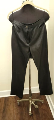ANN KLEIN SIZE 4 GENUINE BLACK LEATHER PANTS 1 BUTN WAIST-2 PATCH PKTS-29/32-EUC - Image 1 of 4