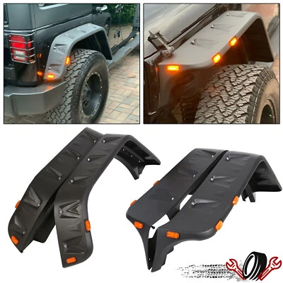 FOR 07-18 JEEP WRANGLER JK 4PCS POCKET-RIVETED STYLE WHEEL FENDER FLARES W/ LED - Image 1 of 4