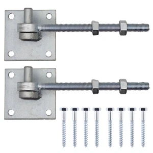 Gate Hinge Hook EyeBolts Square Plate Farm Field Pair 12mm 16mm + Fixings - Picture 1 of 31