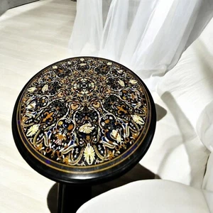 48" Black Marble Table Top: A Masterpiece of Multi-Stone Inlay Art Home Interior - Picture 1 of 8