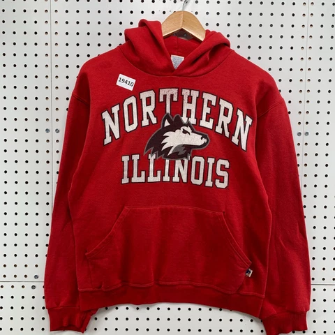 Vintage 90s Northern Illinois Huskies Hooded Sweatshirt Red Russell Small 21x24 Cover