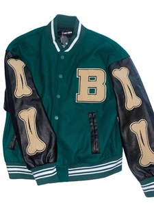 NWT Aelfric Eden Bone Green Letterman Varsity Jacket Sporty Streetwear Y2K - Picture 1 of 8