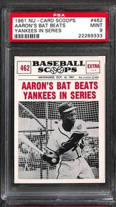 1961 NU-CARD SCOOPS #462 AARONS BAT BEATS YANKEES IN SERIES PSA 9 Mint 22269333 - Picture 1 of 2