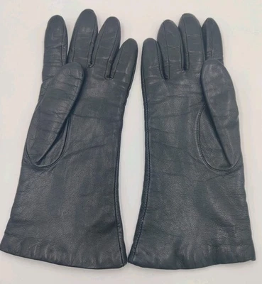 Vintage Women's 100% Cashmere Lined Black Leather Driving Gloves Size 7 EVC  - Image 1 of 4