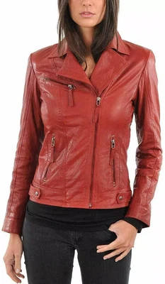 CLASSIC New Women's Red Leather Jacket 100% Pure Lambskin Bomber Biker Jacket - Image 1 of 4