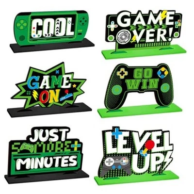  6 Piezas Centros de Mesa de Fiesta Videojuegos Madera Subir Cumpleaños Decoraciones Verde Foto 1 de 4
