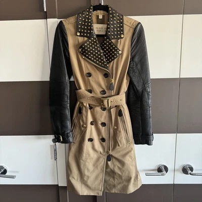 Burberry Brit Women’s Trench Coat Black Studded Leather Jacket Size US 4 / IT 38 - Image 1 of 4