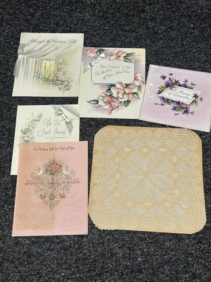 Vintage 1960s Hallmark Sympathy Wedding Greeting Cards Lot Swedish Lace Doily - Image 1 of 4