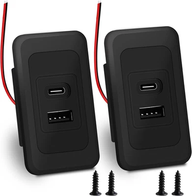 Pacote com 2 tomadas USB RV 12V-24V suporte de parede, carregador USB duplo, saída USB-A e USB-C - Imagem 1 de 4