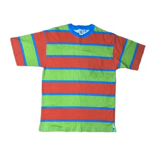 Vintage 90s Wide Color Block Striped T-shirt Bright Orange Green Blue Mens Sz M - Picture 1 of 8