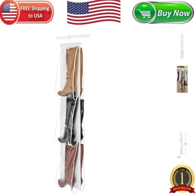 Effortless Closet Organization: 3-Pair Hanging Boot Storage with Clear Pockets - Image 1 of 4