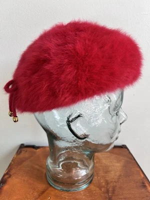 Vintage Kangol Angora Wool Red Fuzzy Fur Beret Hat Made In England - Image 1 of 4
