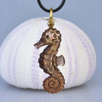Seahorse Pendant Gold Vermeil Sterling Silver & Bronze Mother-of-Pearl 7.79 g - Image 1 of 4