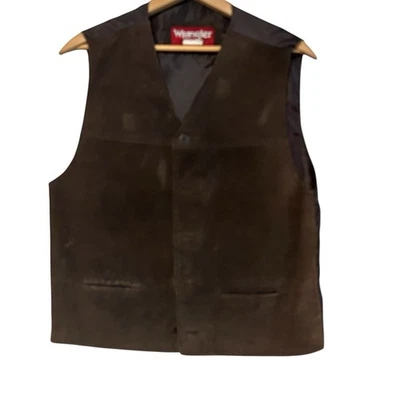 复古牧马人英雄棕色麂皮绒皮革背心流域西部尺寸 M — 第 1/4 张图片