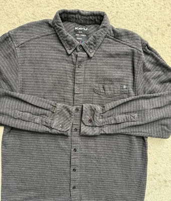 KAVU 男式 L Klear 条纹厚纽扣法兰绒衬衫 — 第 1/4 张图片