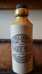 1909 ANTIQUE GINGER BEER STONEWARE BOTTLE - WILFRED ANDREWS WINCHESTER & ANDOVER - Picture 1 of 11