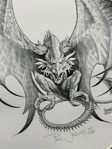 Stampa drago firmata vintage 1990 Paul (Jennell) Jaquays 93/200 rara artista D&D - Foto 1 di 5