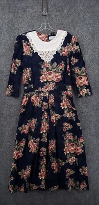 Vestido DE COLECCIÓN Miss Dorby Para Mujer 18 Plus Negro Midi Floral Boho Grandmacore Años 80 Foto 1 de 4