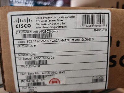 NEW Sealed Cisco AIR-AP2802I-B-K9 Access Point Aironet 2802i 802.11ac 5.2 Gbps - Image 1 of 3