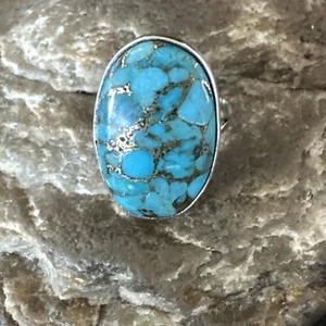Anillo Navajo Nativo Mohave Plata de Ley Azul Turquesa Talla 7 18242 - Imagen 1 de 13