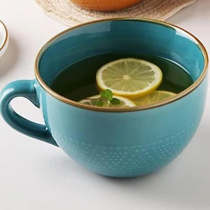 Große Keramik Suppentasse 700ml Kaffeetasse Jumbotasse XXL Blau - Bild 1 von 8