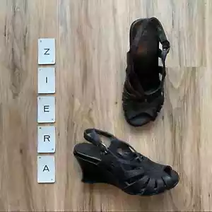ZIERA New Zealand Comfort Wedge Sandals EU 37 WIDE Black Leather US 6.5 - Picture 1 of 9