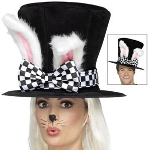 Unisex March Hare Tea Party Top Hat with Ears & Bow Ladies Mens Hat by Smiffys. - Picture 1 of 4