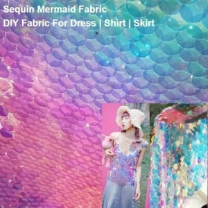 Laser Sequin Fabric Bling Shiny Mermaid Scale Wedding DIY Backdrop Glitter Cloth - Picture 1 of 1