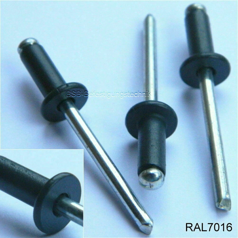 50 Stück Blindnieten 4,8x16 Alu/Stahl Flachkopf RAL 7016 Anthrazitgrau