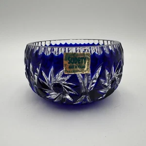Sudety Poland Cobalt Cut to Clear Candy Bowl Pinwheels 2.5 x 4.5" - Picture 1 of 7