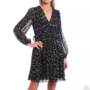 A loves A Silk Metallic Gold Black Long Sleeve Babydoll Layered Dress Size Small - Picture 1 of 12