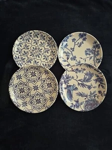 RACHEL ROY Spring Floral Set of 4 Blue White Melamine 8" Appetizer Plates NEW - Picture 1 of 5