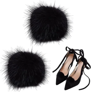 Shoe Clips 2Pcs Fluffy Mink Fur Pom Shoe Decoration Charms Black Removable Shoe - Picture 1 of 12