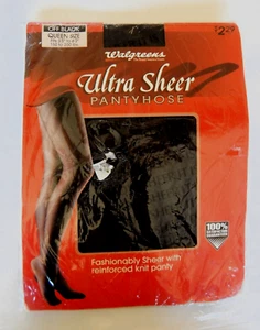 Vintage Walgreens 100% Nylon Ultra Sheer Pantyhose Queen Size Off Black - Picture 1 of 4