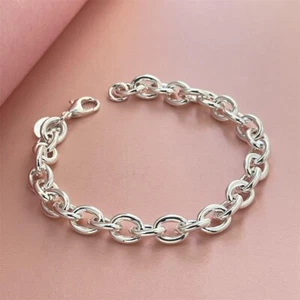 Mens Womens 925 Sterling Silver Round Cable 8mm Rolo Link Chain Bracelet #B603 - Picture 1 of 4