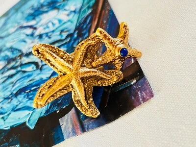 Yves Saint Laurent YSL Arty Large Double Starfish Statement Navy Dot Ring, US 6 - Image 1 of 4