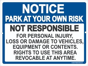 ⚠️ Letrero metálico "Notice Park bajo su propio riesgo" - 9x12 - Letrero de estacionamiento - Imagen 1 de 5