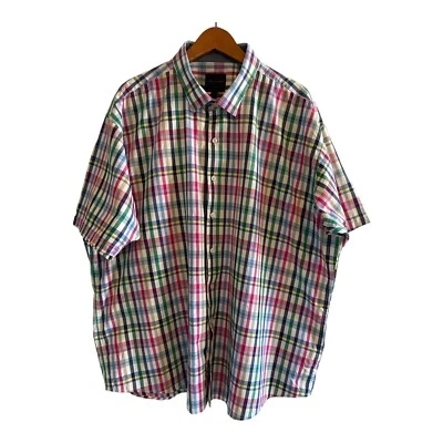 Linea Uomo Men’s Button Up Shirt Size 3X Multicolor Short Sleeves Light Plaid - Image 1 of 4