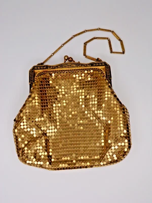 Bolsa de malha de contas de ouro vintage, Whiting & Davis, Art Deco, bolsa vintage, casamento - Imagem 1 de 4