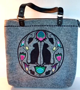 GOSHICO handmade Felted Wool Gray Shoulder bag black Cats & Mice Tulip Folk Art - Picture 1 of 12