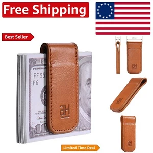 Clip para dinero compacto de cuero marrón - Cartera magnética duradera alternativa para hombre - Imagen 1 de 9