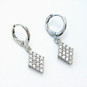 White Gold Plated Small Drop Dangle Clear Cubic Zirconia Ladies Dainty Earrings - Picture 1 of 9