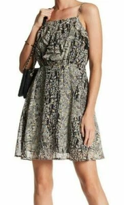 Collective Concepts Womens Ruffle Metallic Detail Pattern Mini Dress XS - Picture 1 of 12