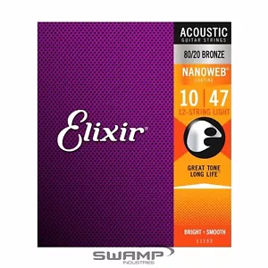 Elixir 11152 Nanoweb 12-String Acoustic Guitar Strings Light - 10-47 - Picture 1 of 3