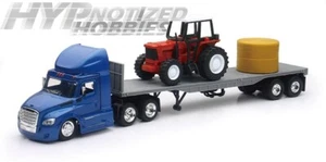 NEW RAY 1:43 FREIGHTLINER CASCADIA FLATBED W/ TRACTOR / HAY BLUE 16083 - Picture 1 of 1