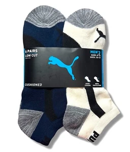 PUMA SOCKS MEN'S - LOW CUT - PIPE 243 - NAVY CREAM - LARGE (10-13) PACK 6 XX - Picture 1 of 2