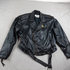 CHIA Leather Jacket Women XL Black 80s Rock Retro Motorcycle Classic Leather VTG - Picture 1 of 18