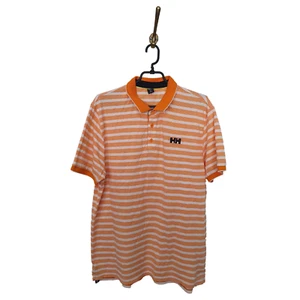 Helly Hansen Orange Striped Short Sleeve Polo Shirt Cotton Men Size: L - Picture 1 of 6