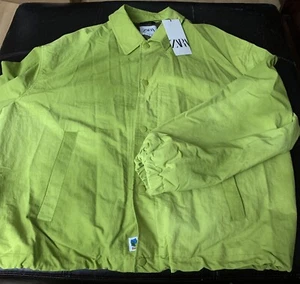 Giacca uomo Zara Dawr nylon taglia large lime bottoni davanti polsini elasticizzati D16 nuova con etichetta - Foto 1 di 9